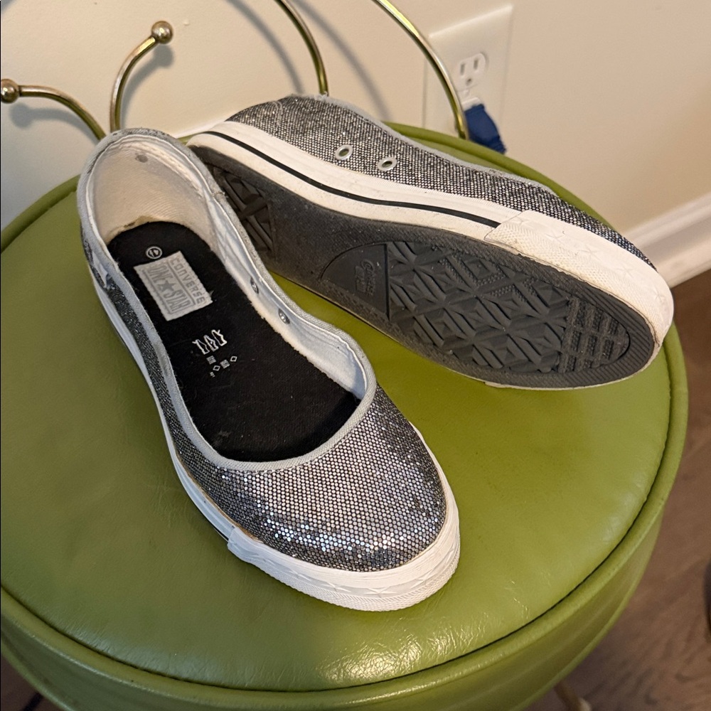 Converse Chuck Taylor Dainty Sparkling Glitter Silver Ballerina Casual Sneakers